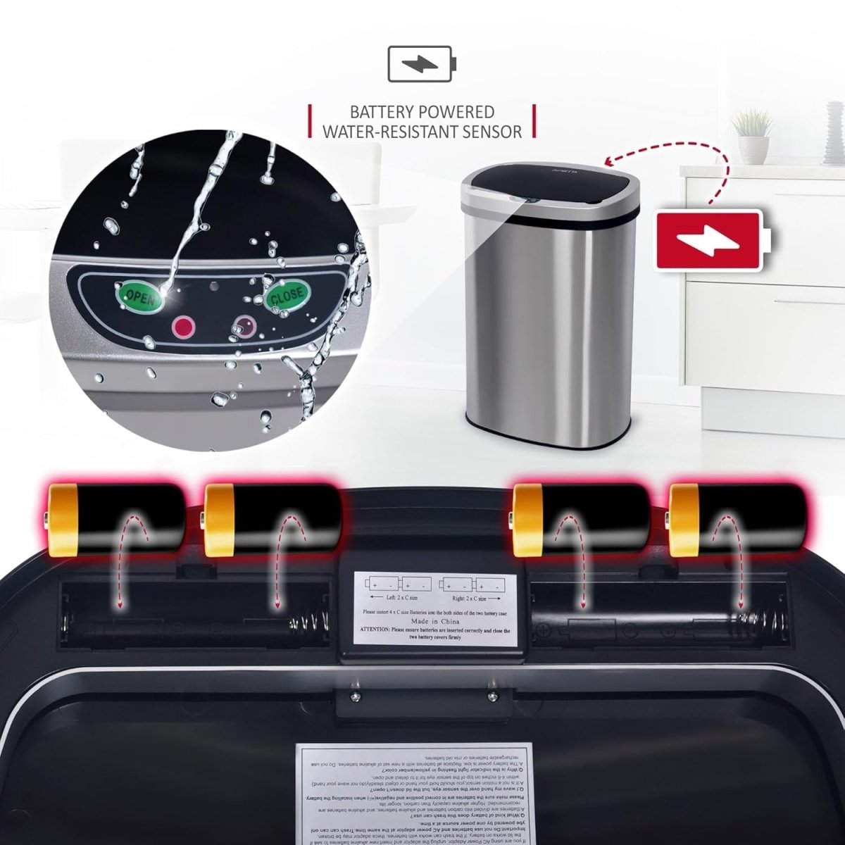50L Automatic Sensor Kitchen Bin Stainless Steel Touch - Free Silver - Kwikley