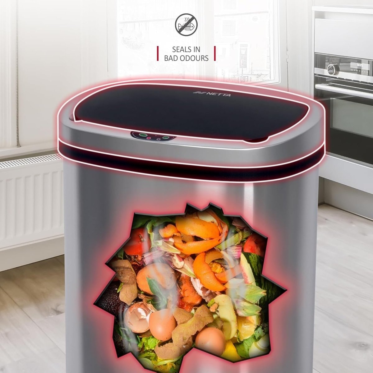 50L Automatic Sensor Kitchen Bin Stainless Steel Touch - Free Silver - Kwikley