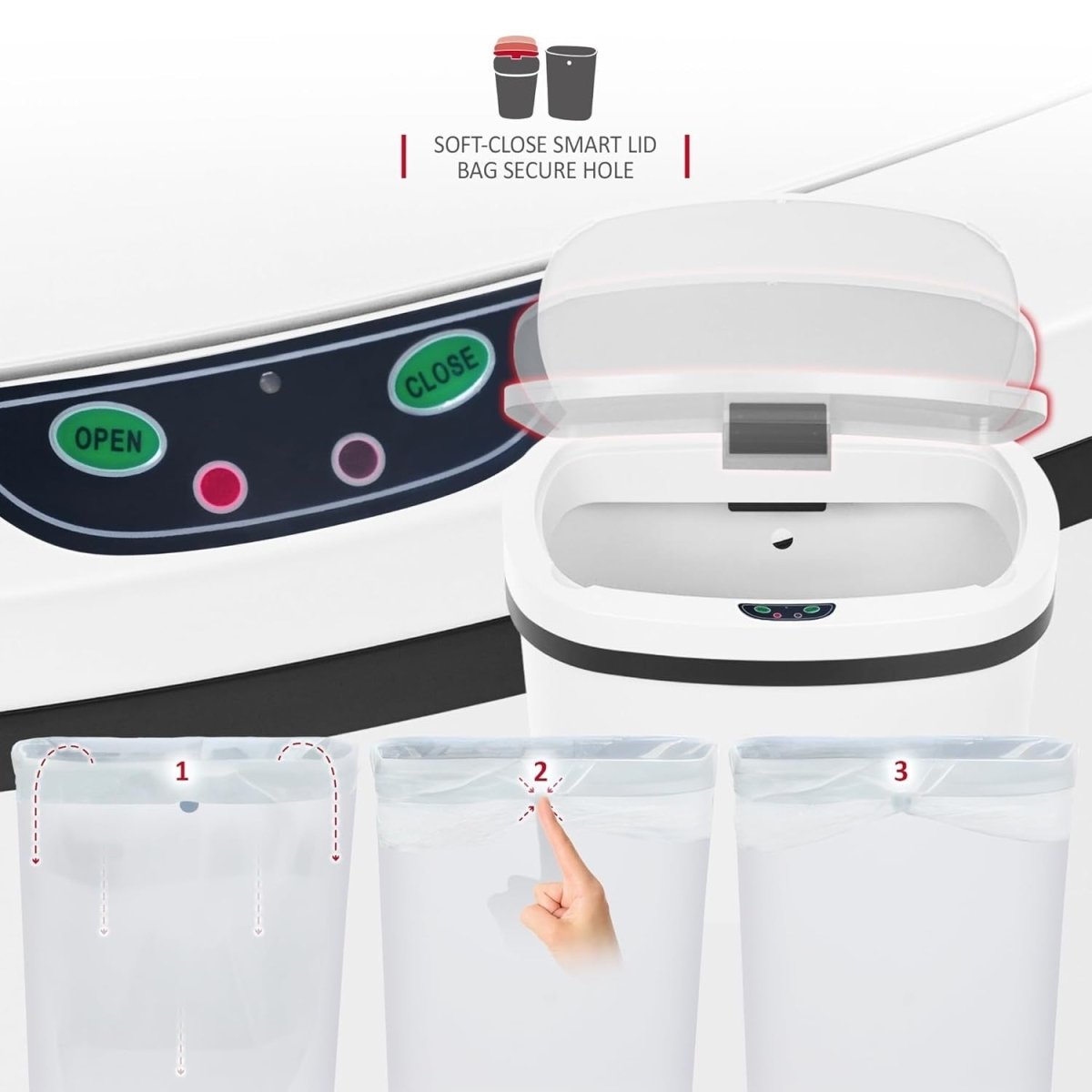 50L Automatic Sensor Kitchen Bin Touch - Free White Dustbin - Kwikley