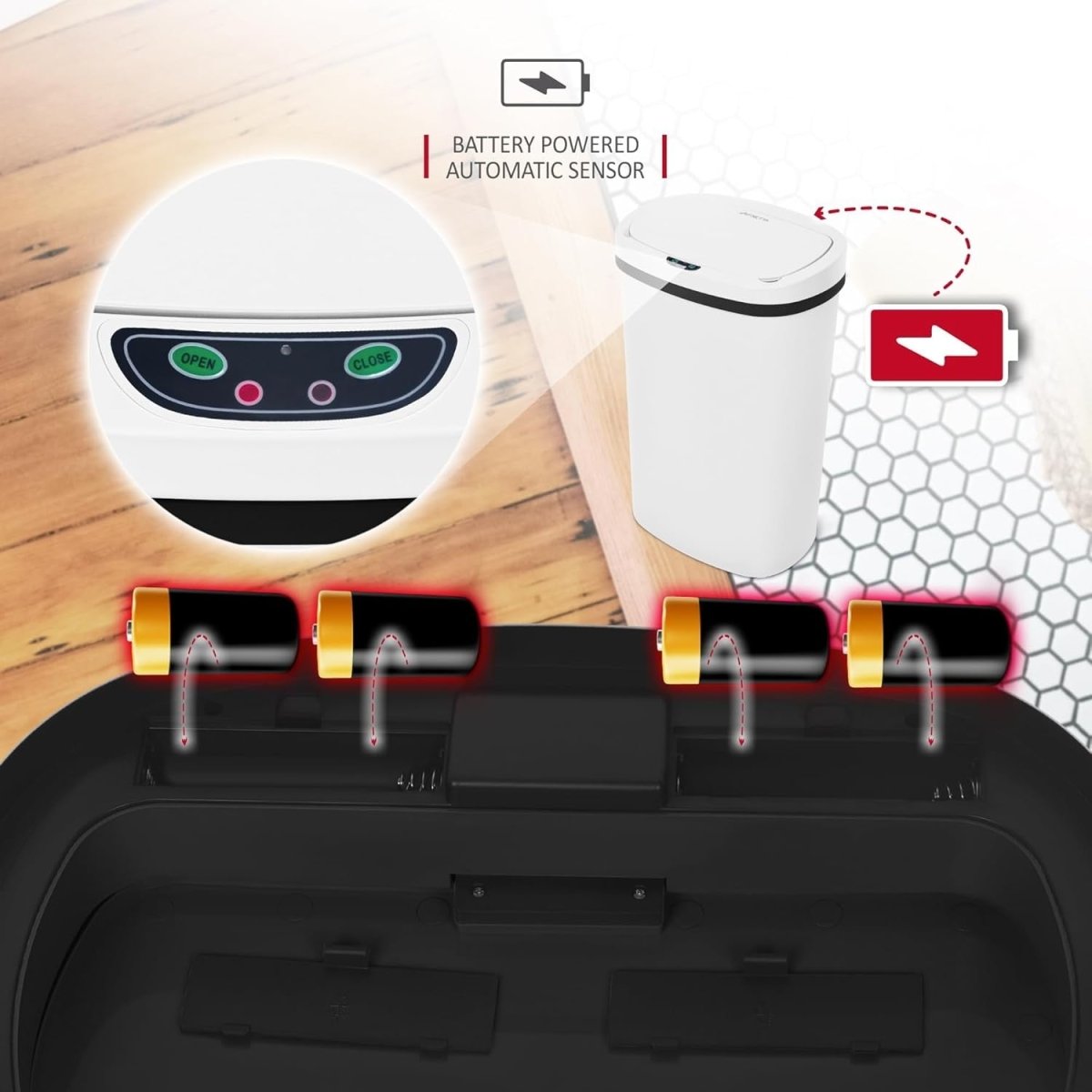 50L Automatic Sensor Kitchen Bin Touch - Free White Dustbin - Kwikley