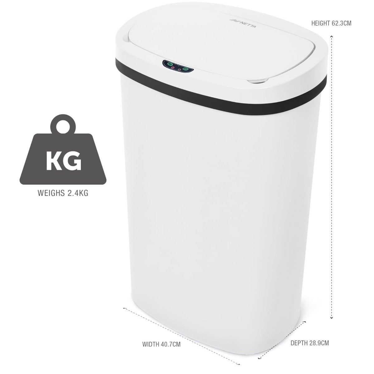 50L Automatic Sensor Kitchen Bin Touch - Free White Dustbin - Kwikley