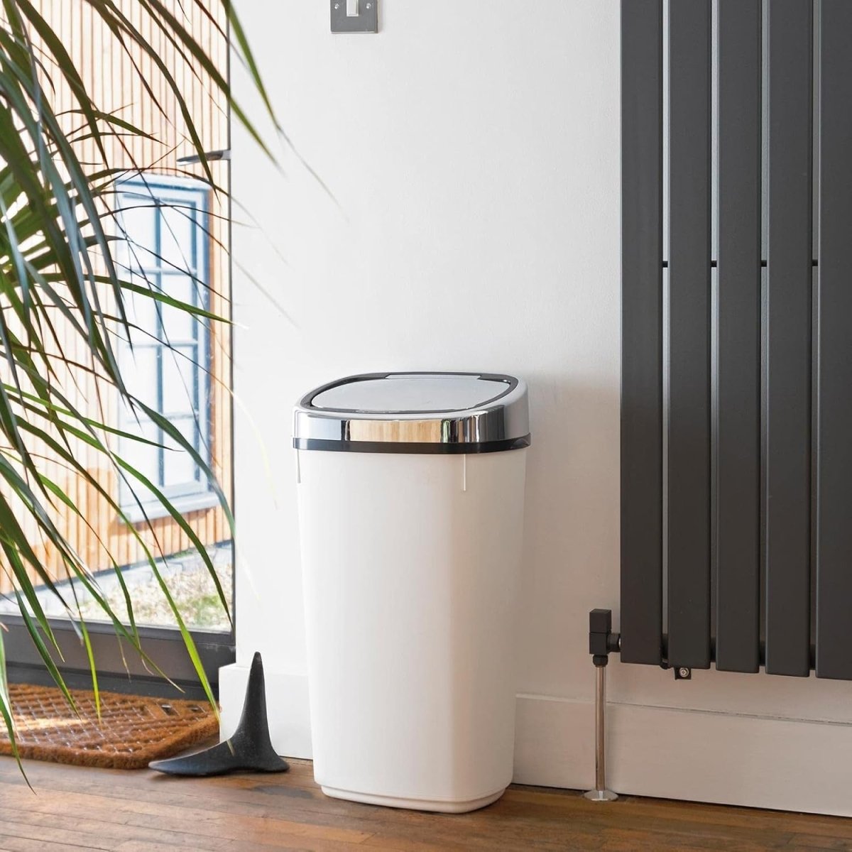 50L Automatic Sensor Kitchen Bin White Chrome Lid Touchless - Kwikley