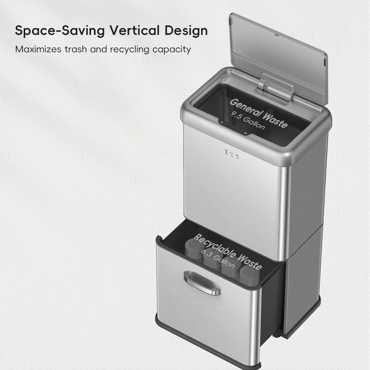 50L Dual Compartment Motion Sensor Kitchen Bin Stainless Steel - Kwikley