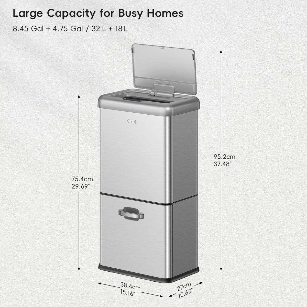 50L Dual Compartment Motion Sensor Kitchen Bin Stainless Steel - Kwikley