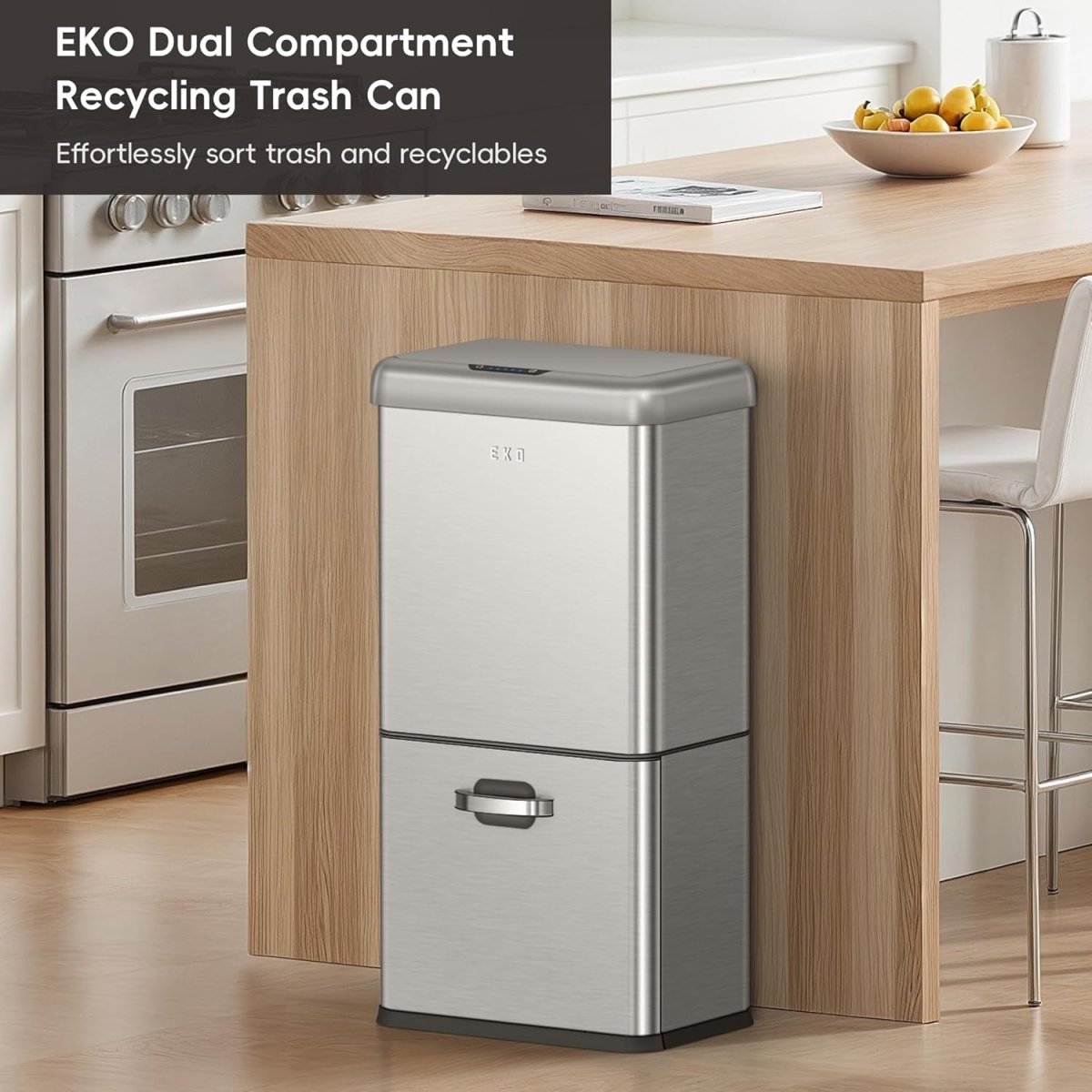 50L Dual Compartment Motion Sensor Kitchen Bin Stainless Steel - Kwikley