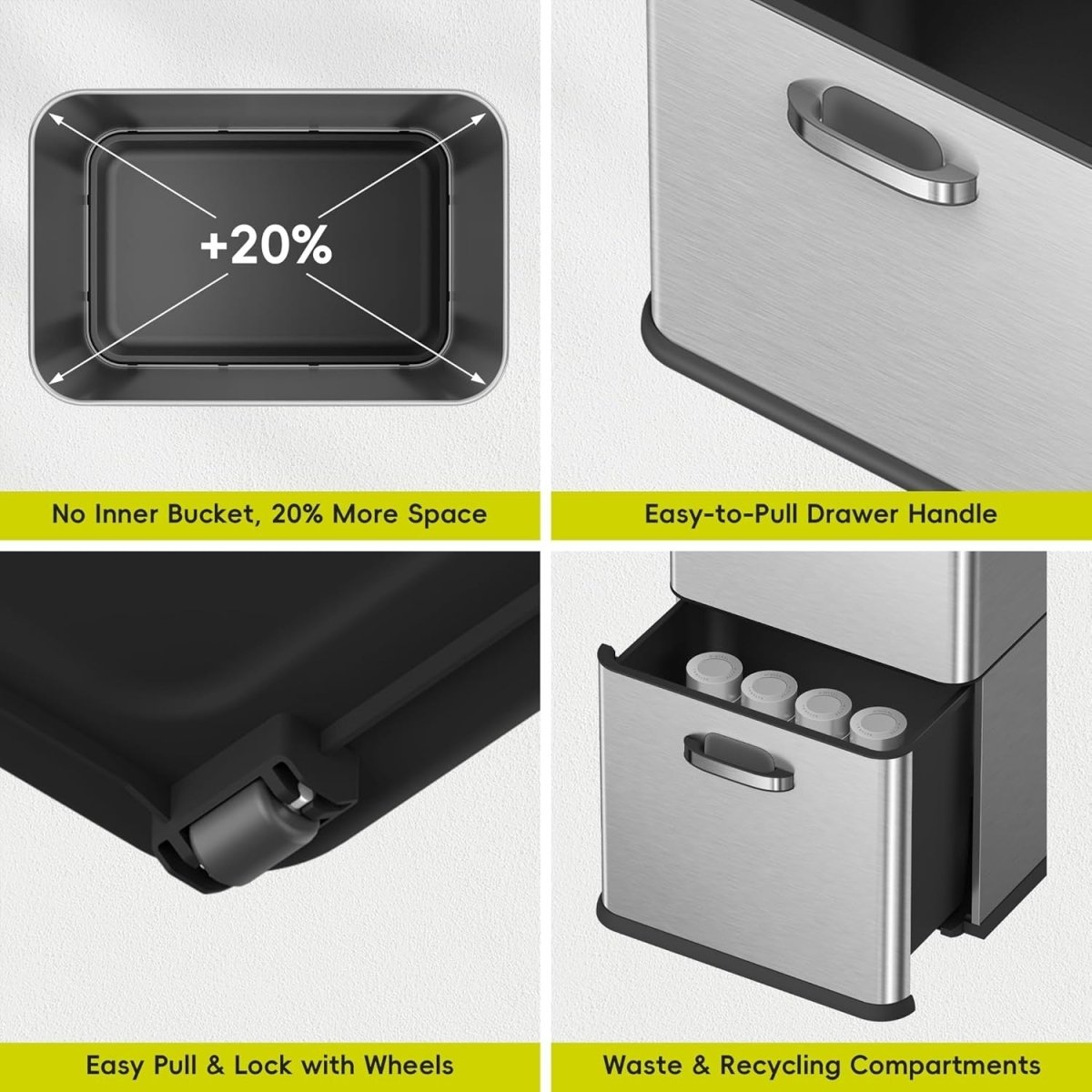 50L Dual Compartment Motion Sensor Kitchen Bin Stainless Steel - Kwikley
