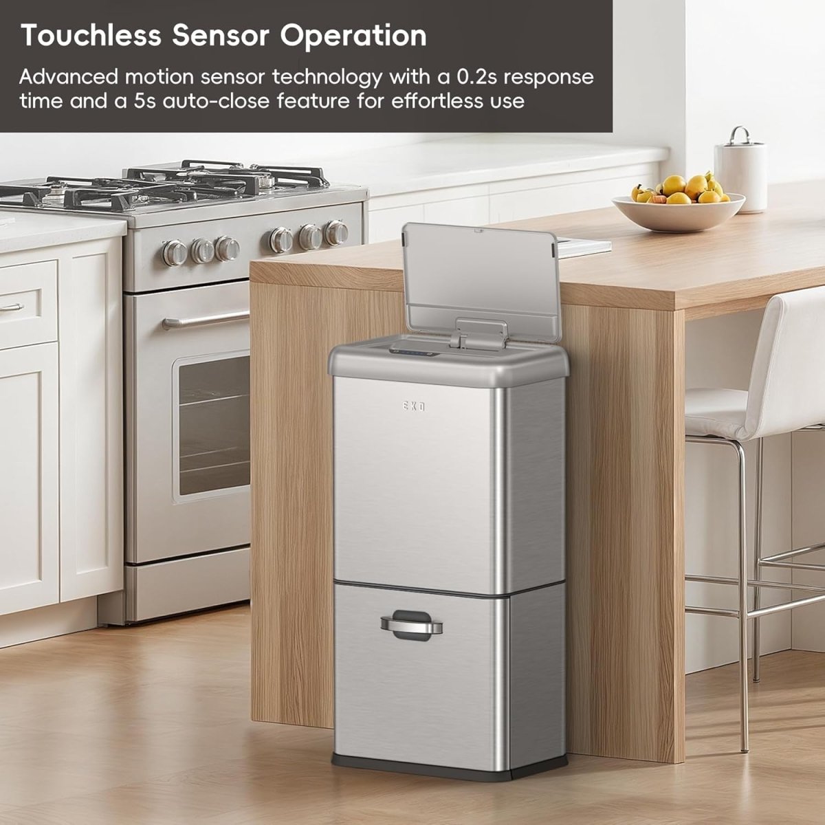 50L Dual Compartment Motion Sensor Kitchen Bin Stainless Steel - Kwikley