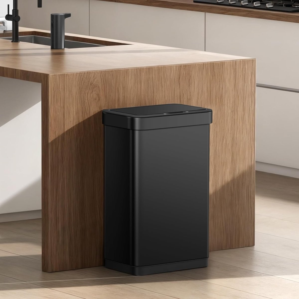 50L Matt Black Sensor Bin Stainless Steel Soft Close - Kwikley
