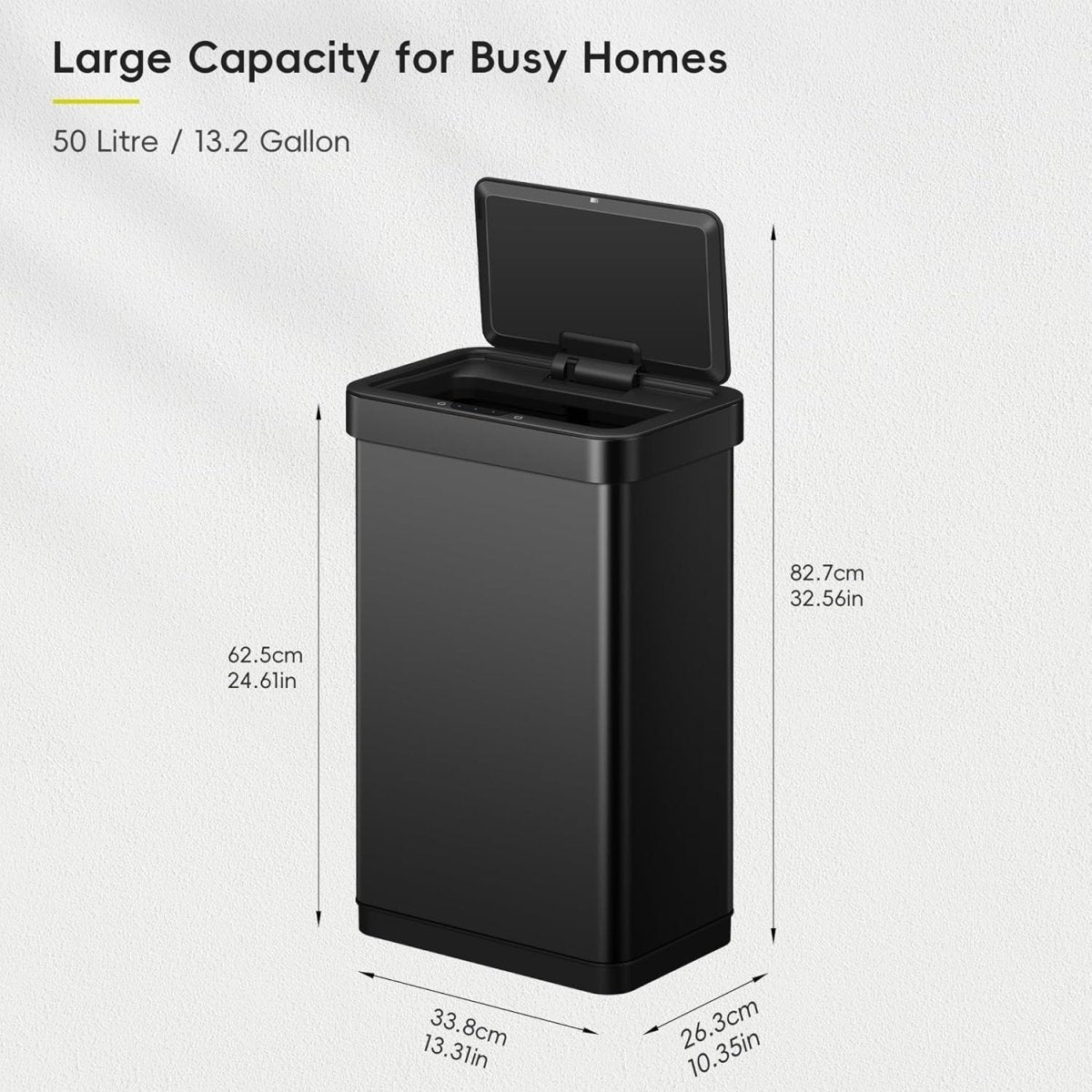 50L Matt Black Sensor Bin Stainless Steel Soft Close - Kwikley