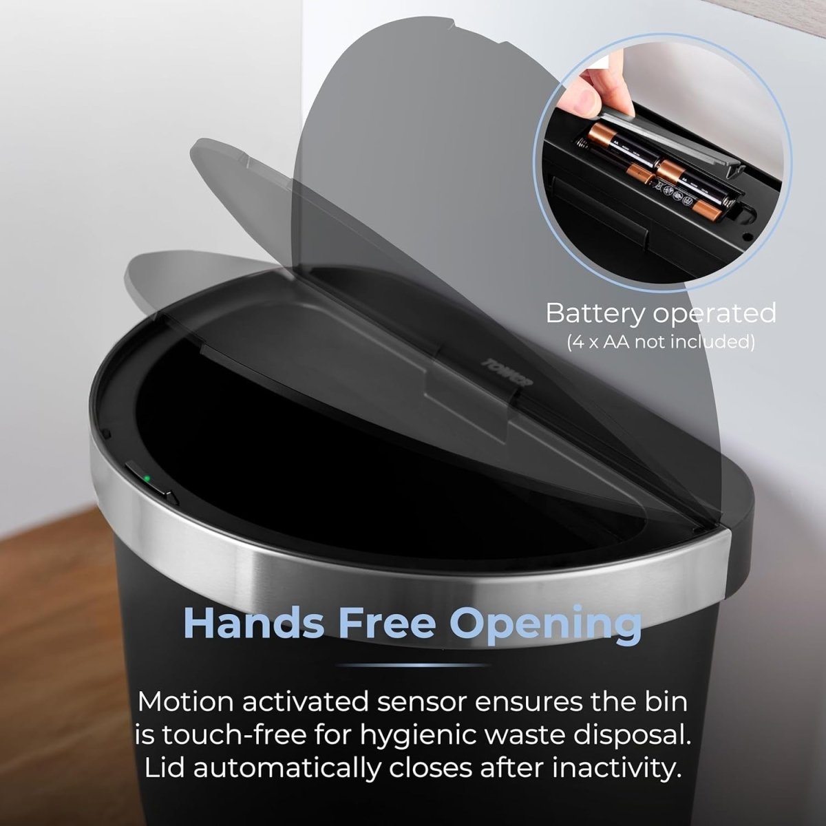 50L Motion Sensor Kitchen Bin Curved Black Soft Close Lid - Kwikley