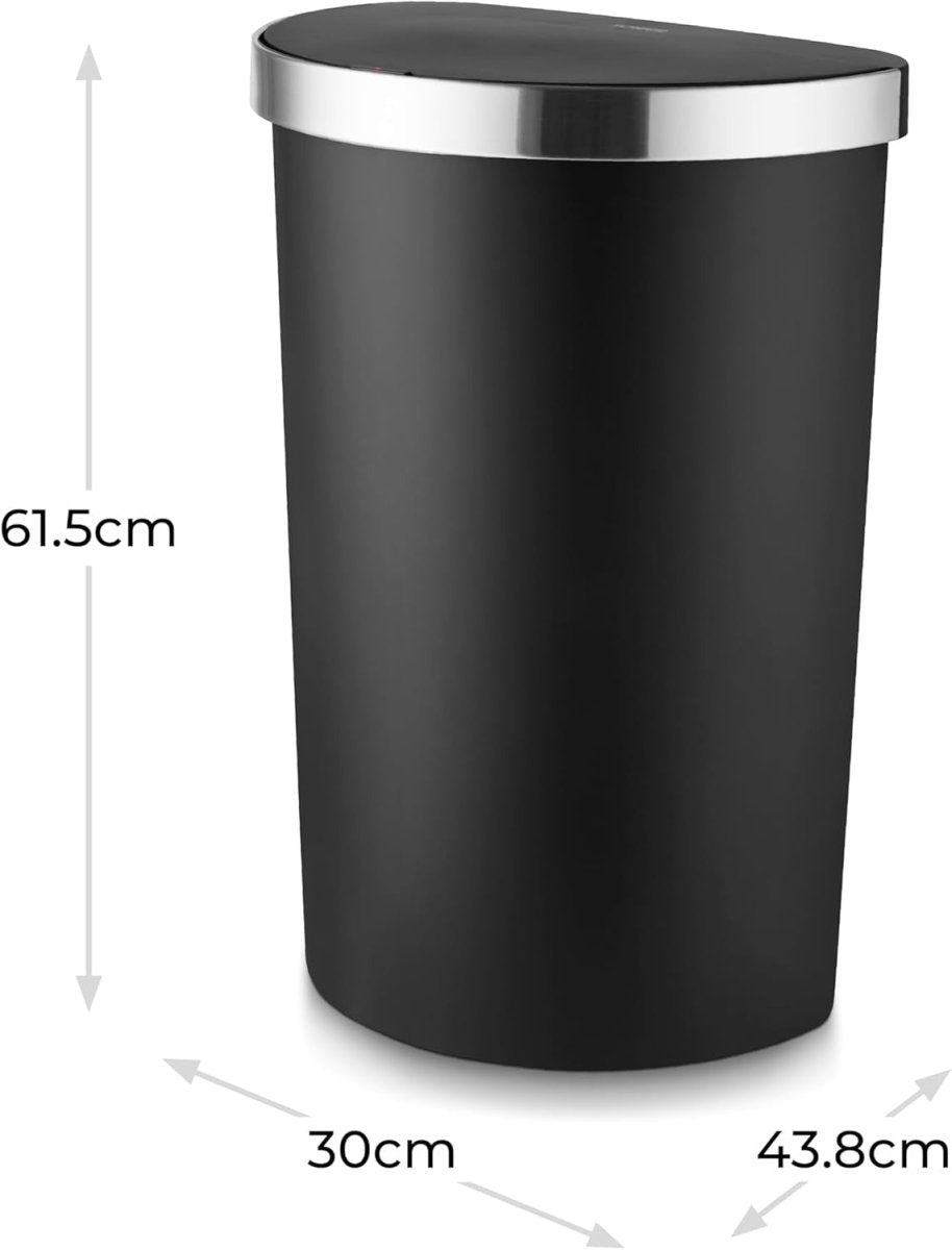 50L Motion Sensor Kitchen Bin Curved Black Soft Close Lid - Kwikley