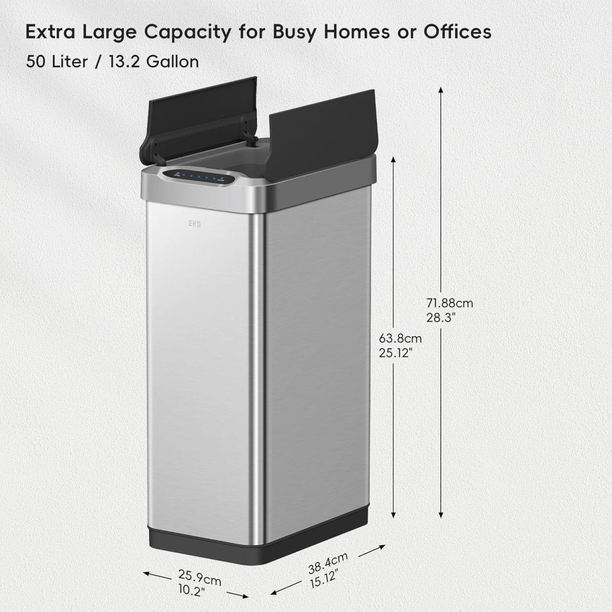 50L Motion Sensor Kitchen Bin Stainless Steel Soft Close - Kwikley