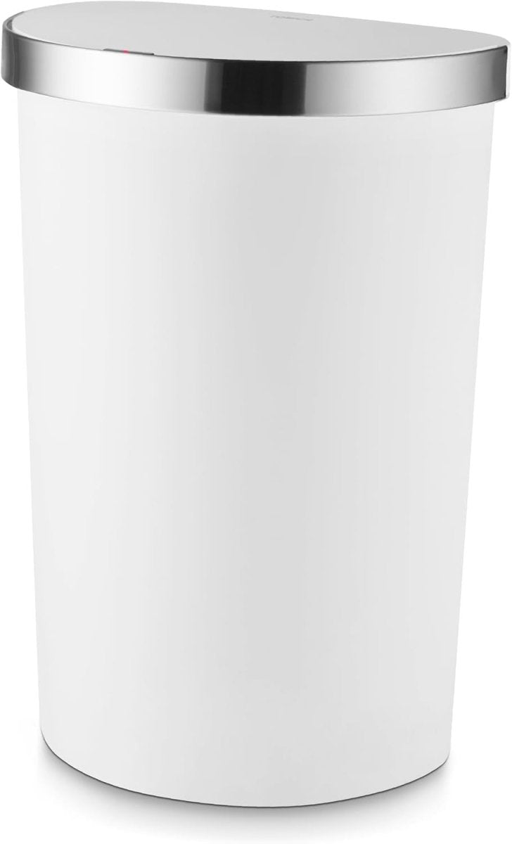 50L Motion Sensor Kitchen Bin White Soft Close Stainless Trim - Kwikley