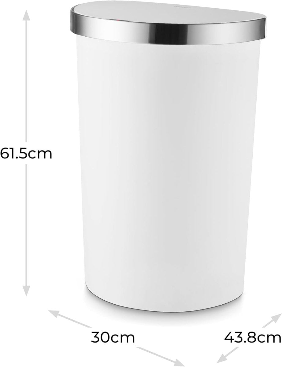50L Motion Sensor Kitchen Bin White Soft Close Stainless Trim - Kwikley