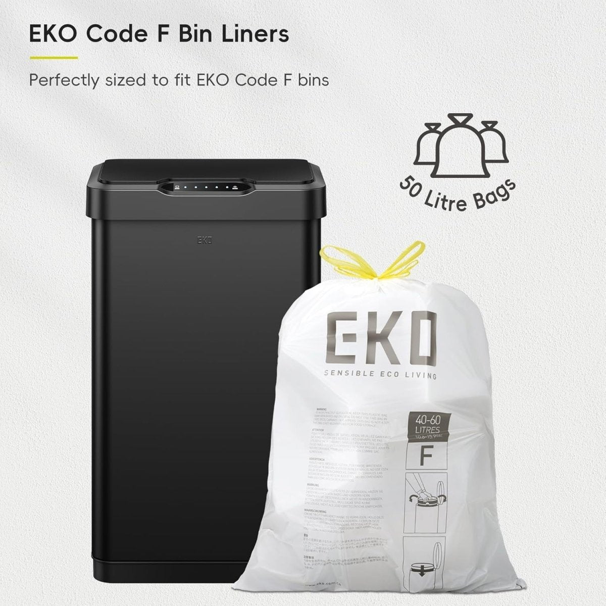 50L Sensor Kitchen Bin Matt Black Soft Close Steel - Kwikley