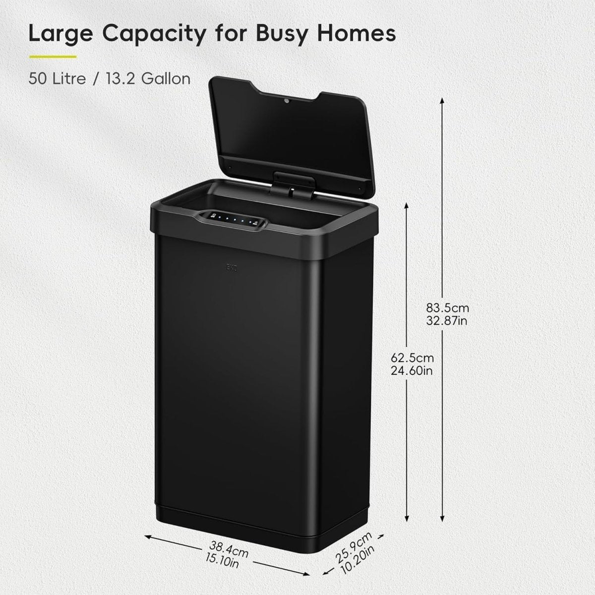 50L Sensor Kitchen Bin Matt Black Soft Close Steel - Kwikley