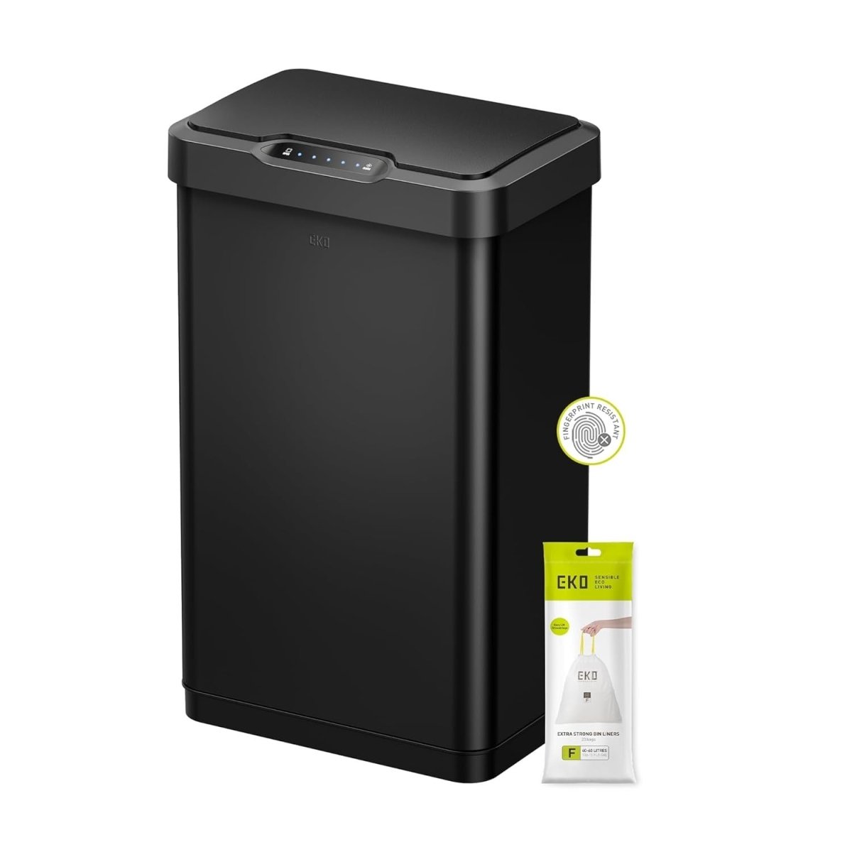 50L Sensor Kitchen Bin Matt Black Soft Close Steel - Kwikley