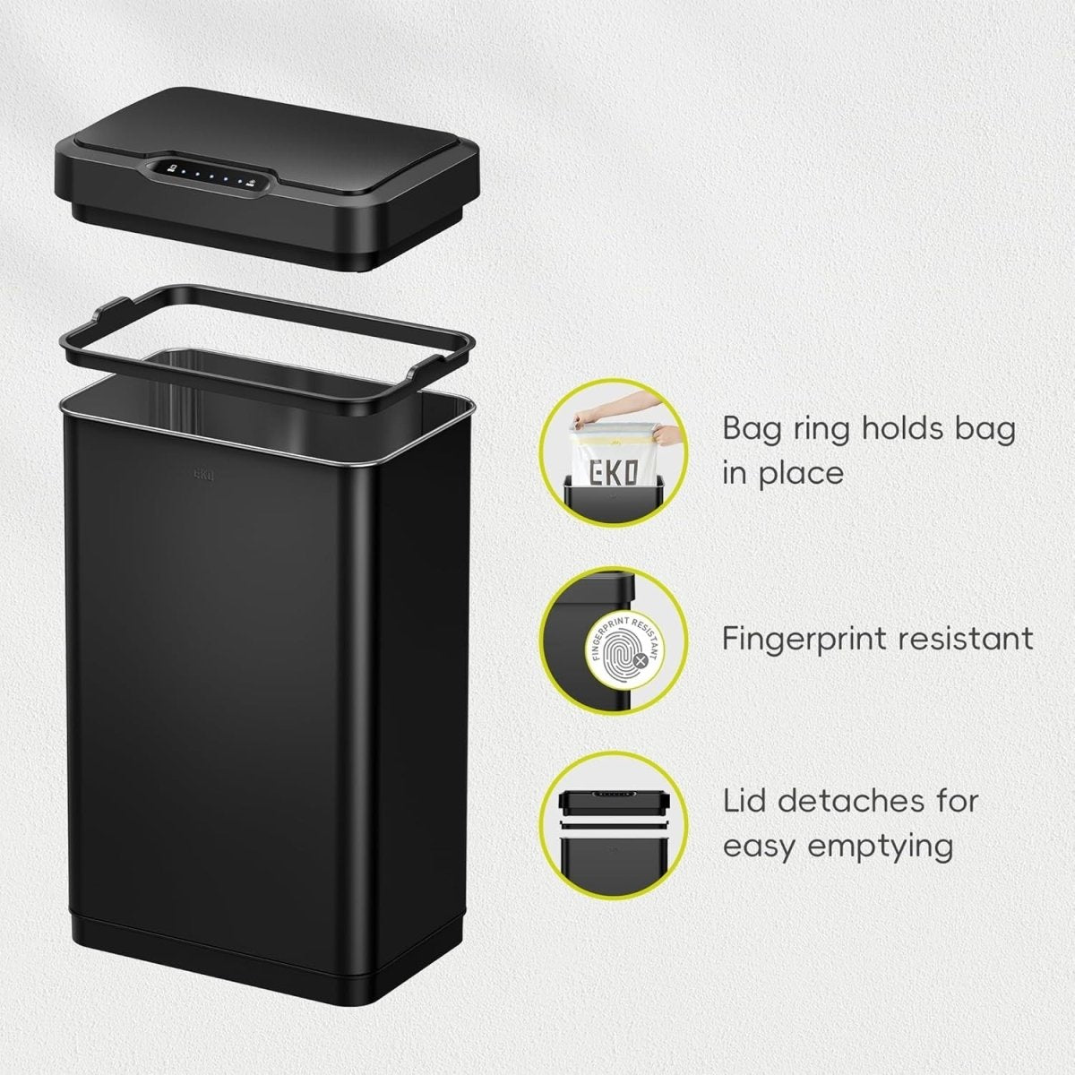 50L Sensor Kitchen Bin Matt Black Soft Close Steel - Kwikley