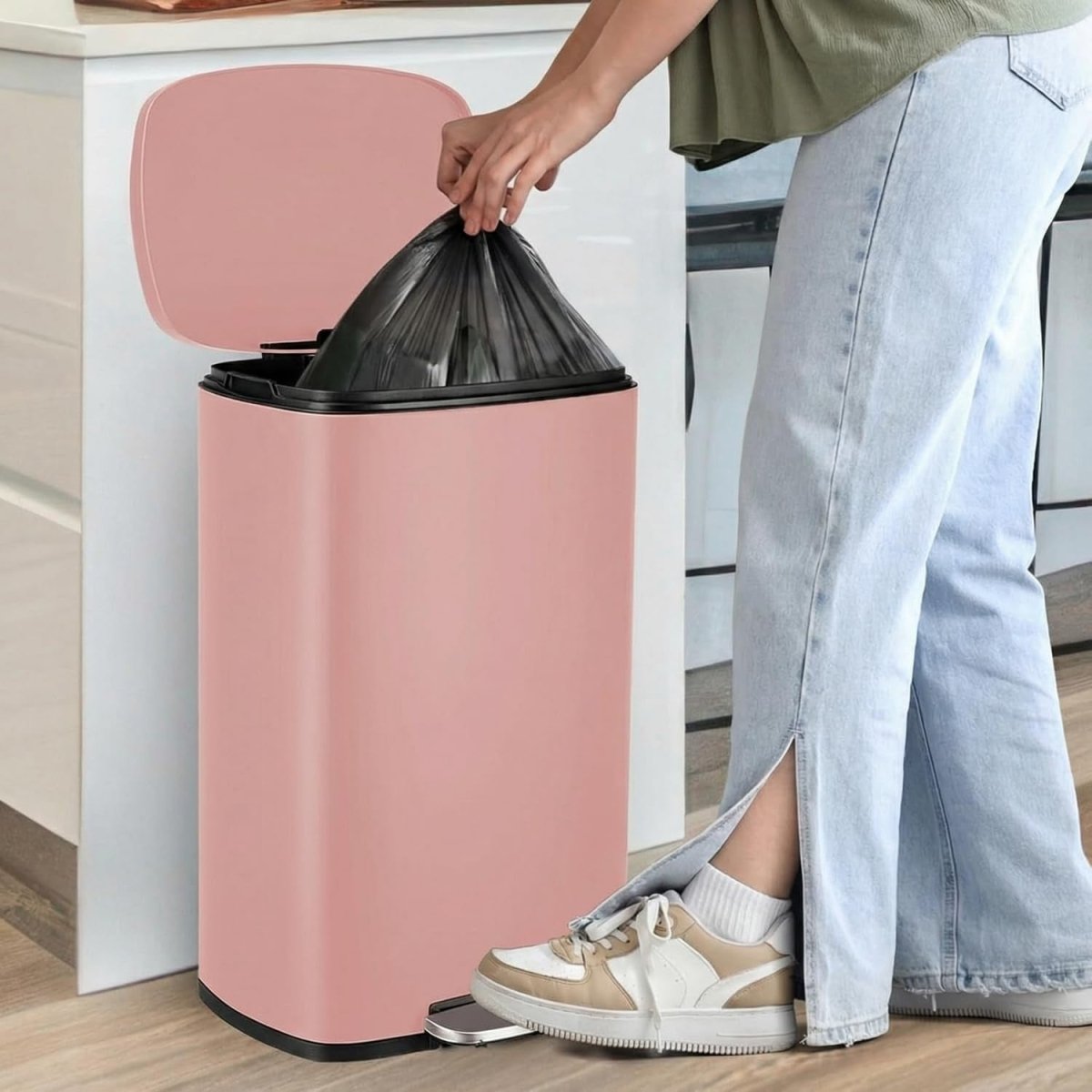 50L Stainless Steel Pedal Bin Soft Close Kitchen Trash Pink - Kwikley