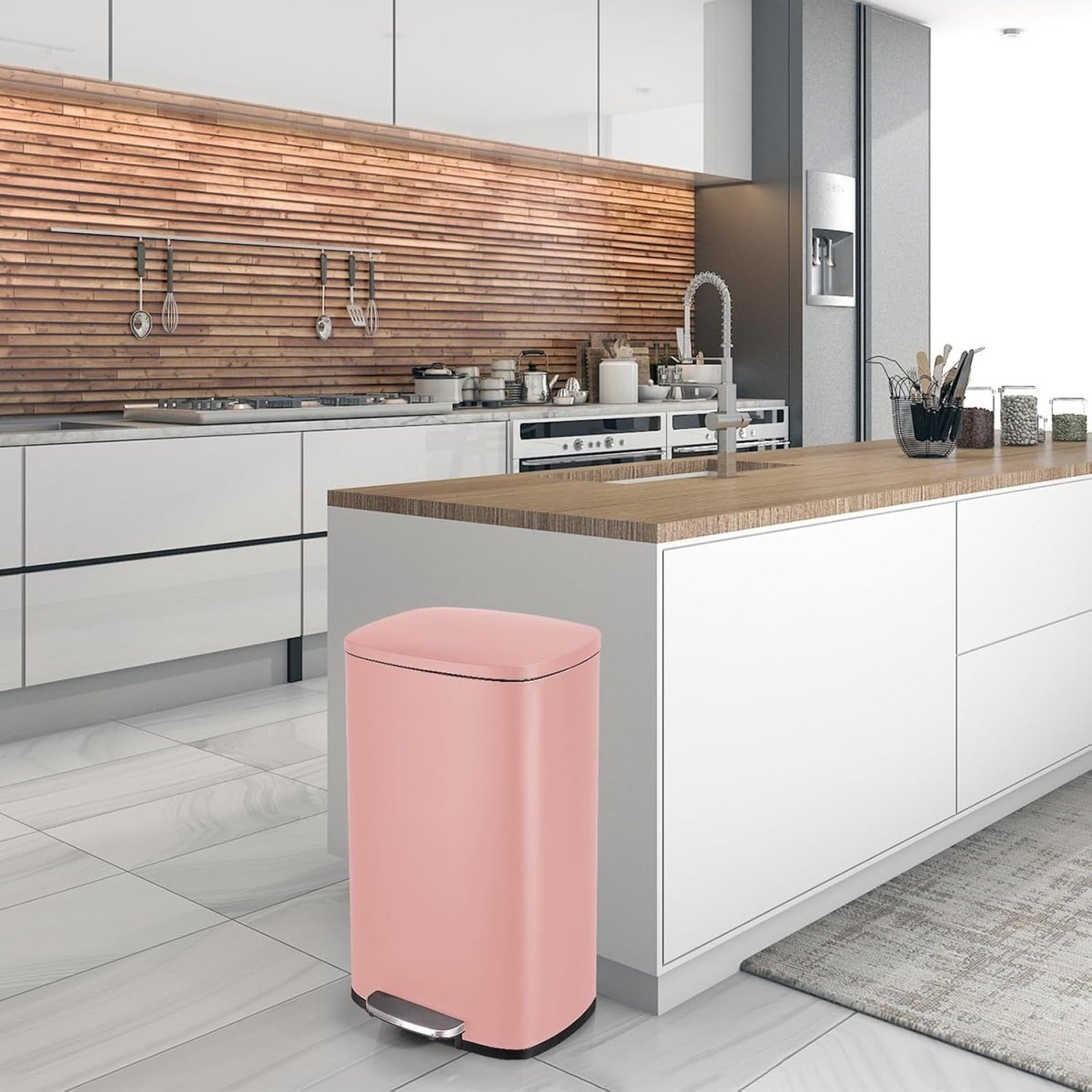 50L Stainless Steel Pedal Bin Soft Close Kitchen Trash Pink - Kwikley