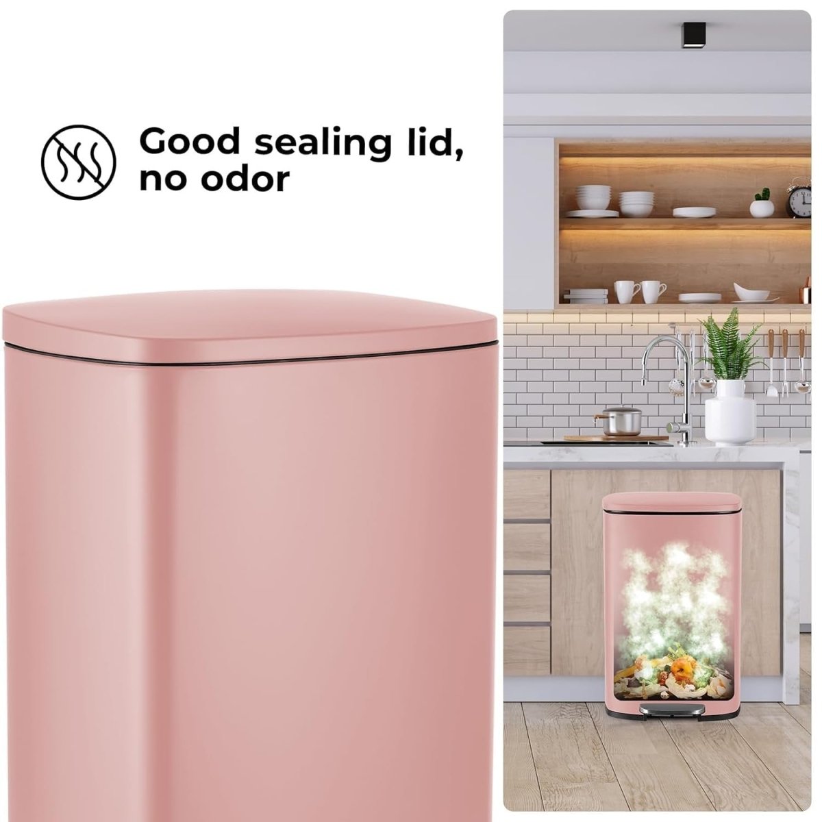 50L Stainless Steel Pedal Bin Soft Close Kitchen Trash Pink - Kwikley
