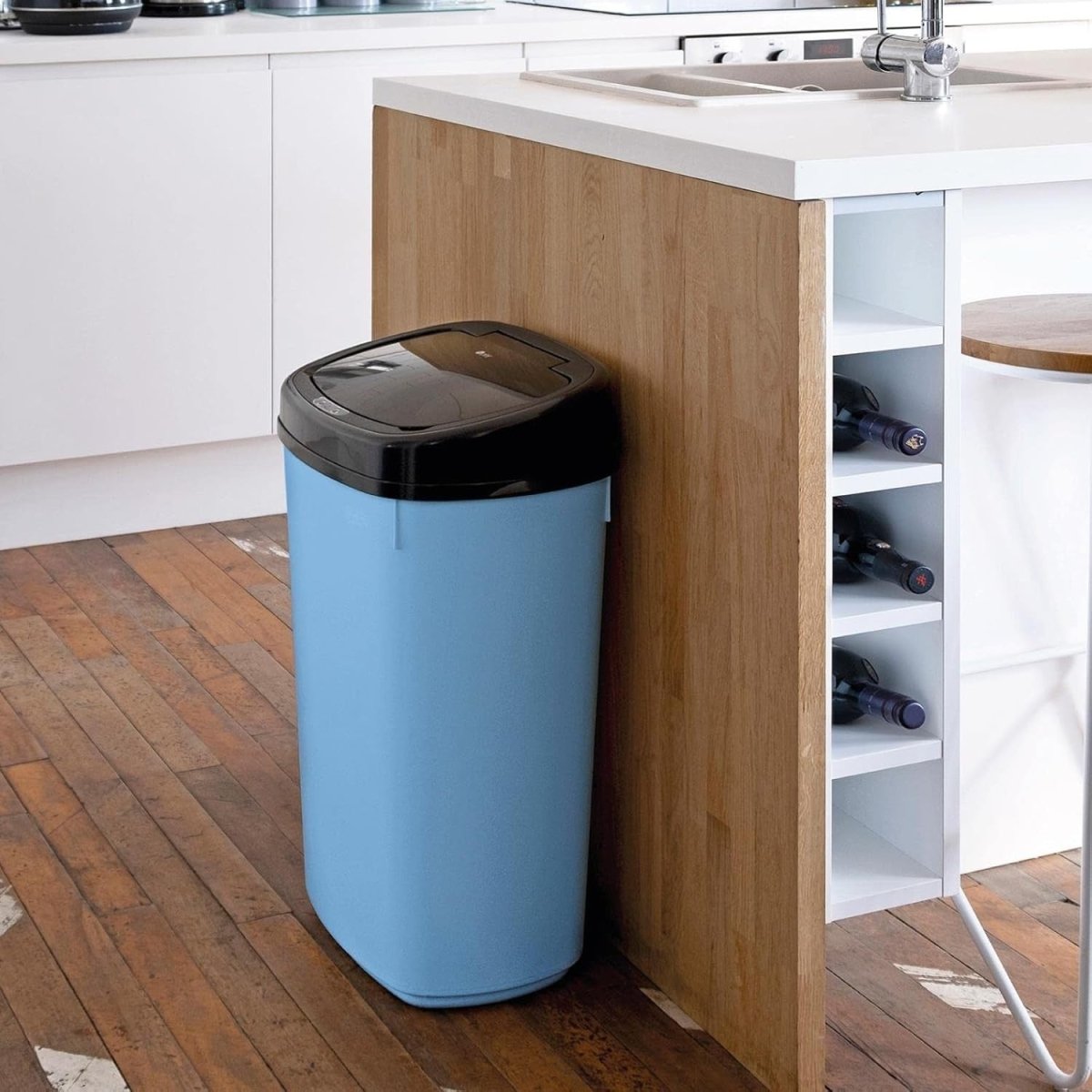 50L Touchless Kitchen Bin Automatic Sensor Pale Blue Black Lid - Kwikley