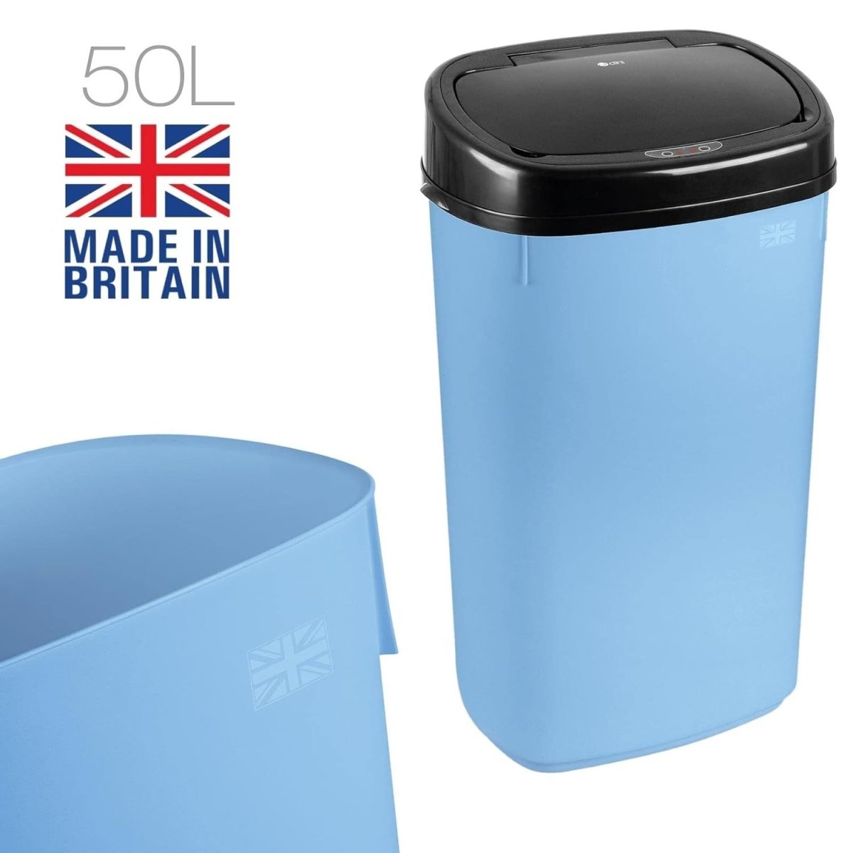 50L Touchless Kitchen Bin Automatic Sensor Pale Blue Black Lid - Kwikley