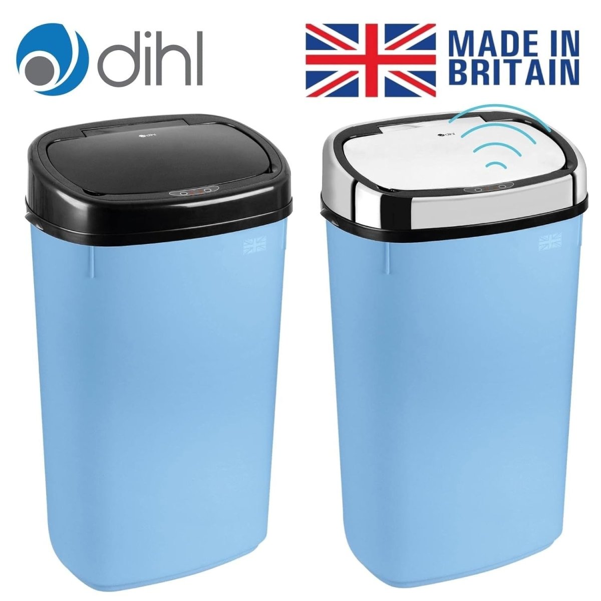 50L Touchless Kitchen Bin Automatic Sensor Pale Blue Chrome - Kwikley
