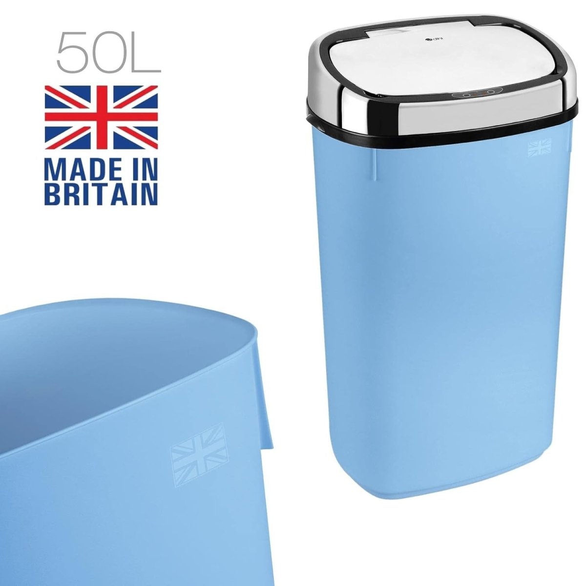 50L Touchless Kitchen Bin Automatic Sensor Pale Blue Chrome - Kwikley