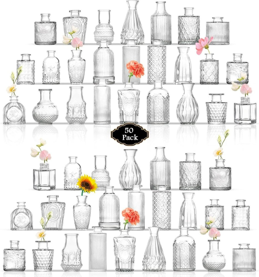 50pcs Clear Glass Bud Vases Set Wedding Table Centerpieces Mini Flower Decor - Kwikley