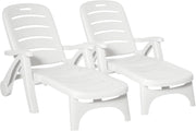 Set of 2 Folding Sun Loungers with Wheels White