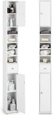 Tall Slim Bathroom Storage Cabinet Drawer Adjustable Shelves White