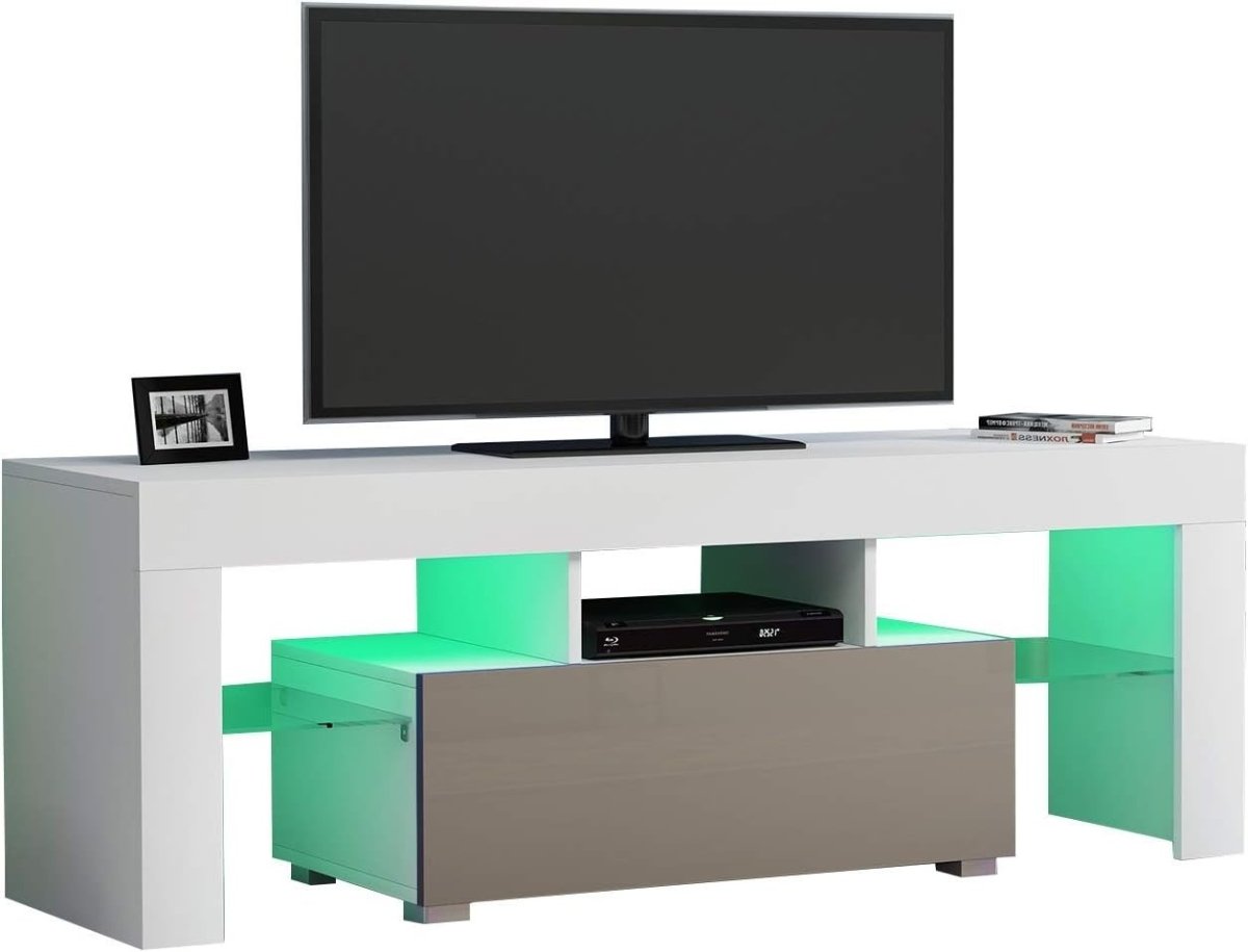 51" LED TV Stand Cabinet Glass Shelves Storage for 32-55" TVs - White+grey - Kwikley