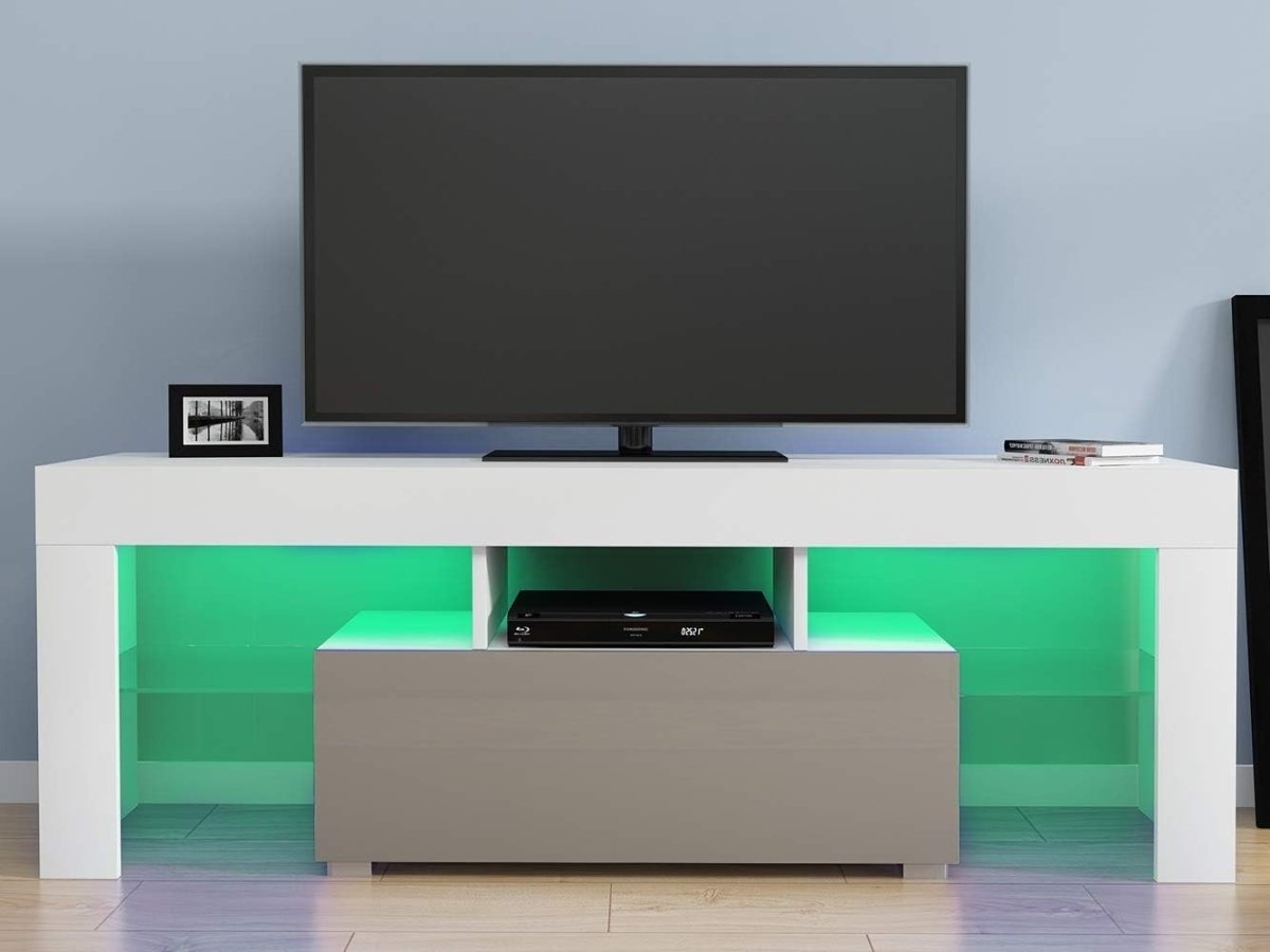 51" LED TV Stand Cabinet Glass Shelves Storage for 32-55" TVs - White+grey - Kwikley