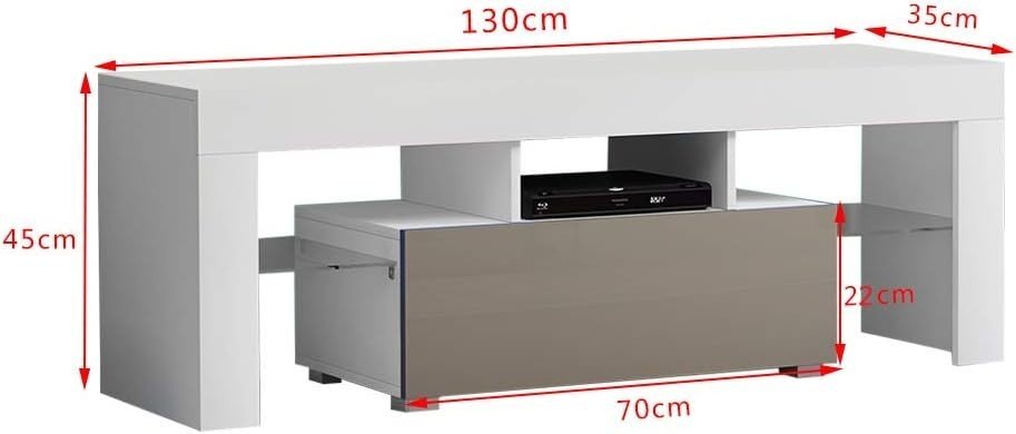 51" LED TV Stand Cabinet Glass Shelves Storage for 32-55" TVs - White+grey - Kwikley