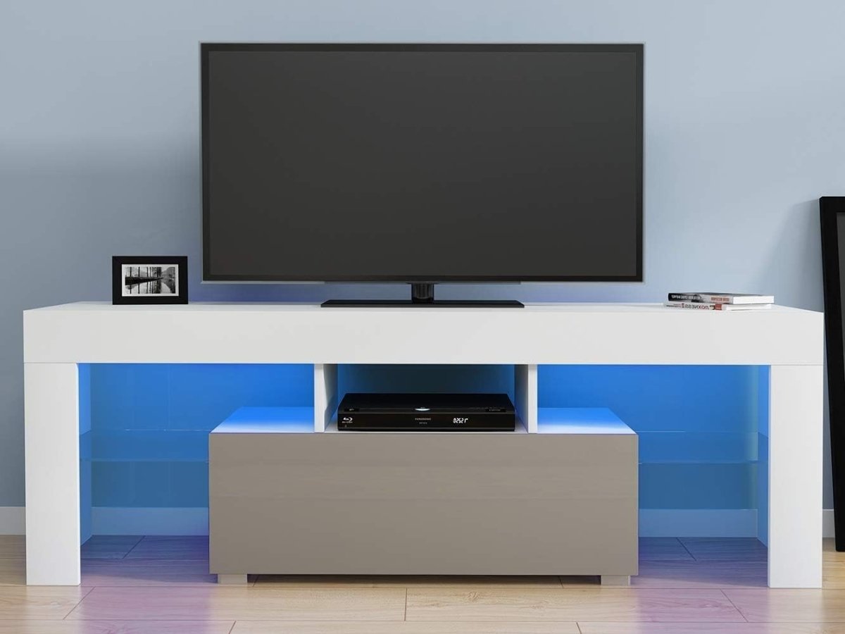 51" LED TV Stand Cabinet Glass Shelves Storage for 32-55" TVs - White+grey - Kwikley