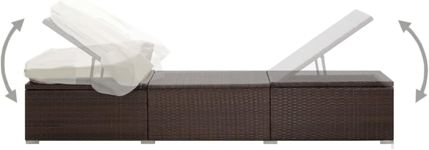 Sun Lounger with Canopy Cushion Outdoor Daybed Brown