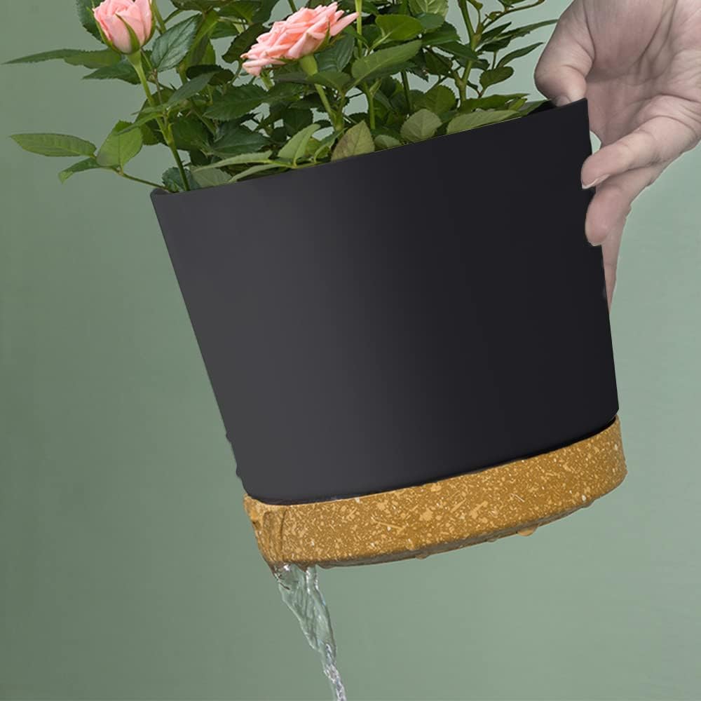 30cm Plant Pots Set 3 Dark Grey Planters Drainage Saucer