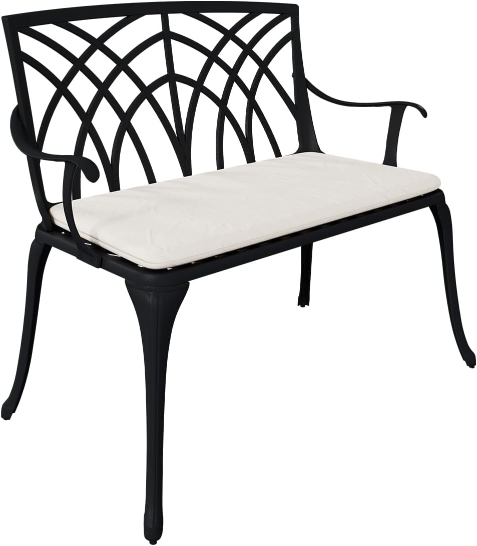 2 Seater Cast Aluminium Garden Bench with Cushion Bronze Patio Seat