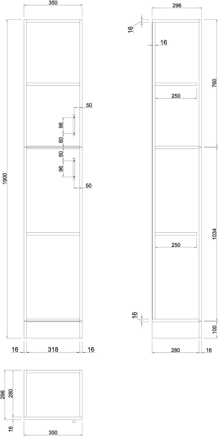 Tall Bathroom Cabinet Oak Effect Soft Close Door Unit