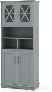 Grey Tallboy Bathroom Cabinet 4 Door Shelf Storage Unit