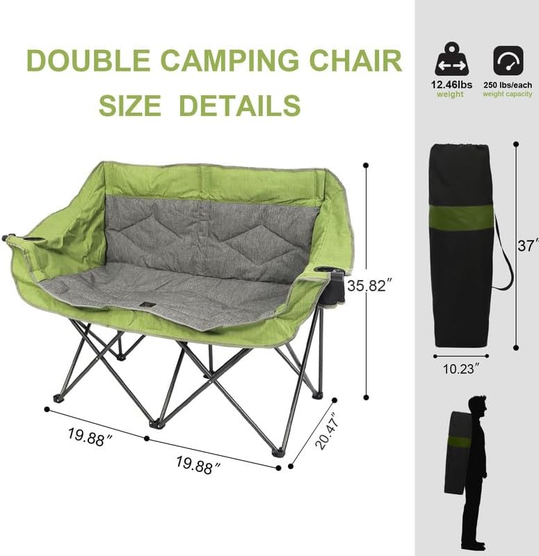 Green Double Folding Loveseat Camping Chair for 2