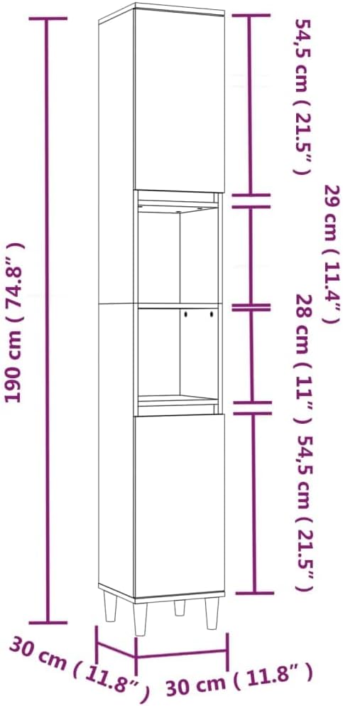 Tall Bathroom Cabinet 6 Compartment 2 Door Smoked Oak
