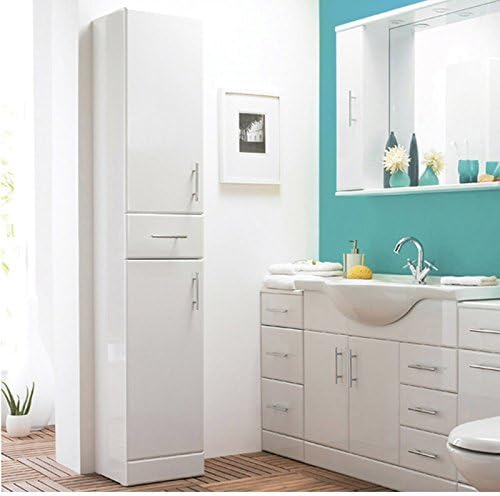 Gloss White Tall Bathroom Cabinet Soft Close Storage Unit