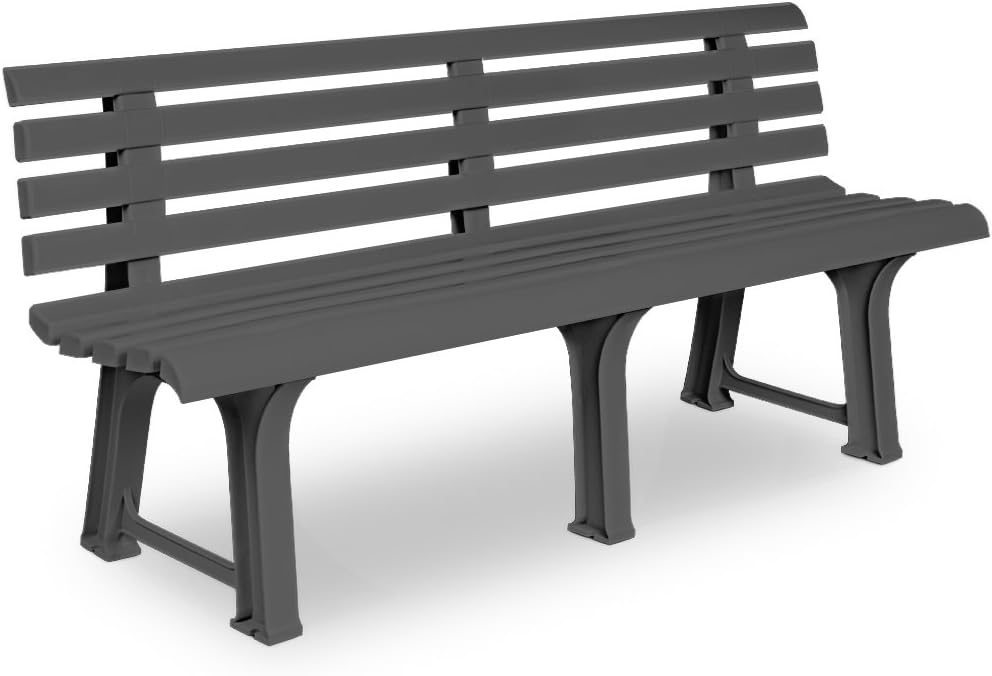 3 Seater Outdoor Plastic Garden Bench Patio Deck Seat Grey