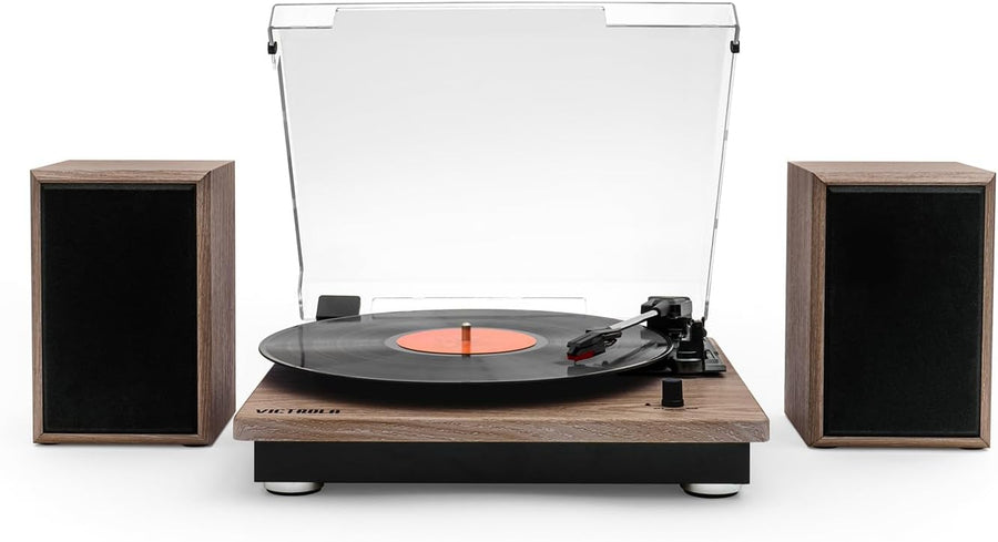 Vinyl Record Player with Stereo Bluetooth Speakers Oak