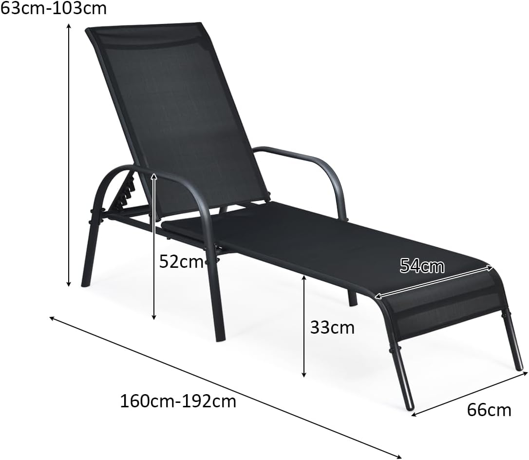 Garden Sun Lounger 5 Position Recliner Black 160kg