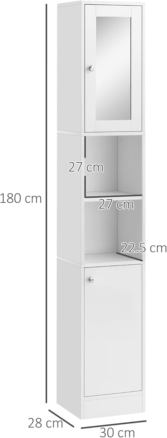 Tall Bathroom Storage Cabinet with Mirror Adjustable Shelves White