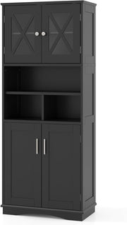 Black Tallboy Bathroom Cabinet 4 Door Shelf Storage Unit