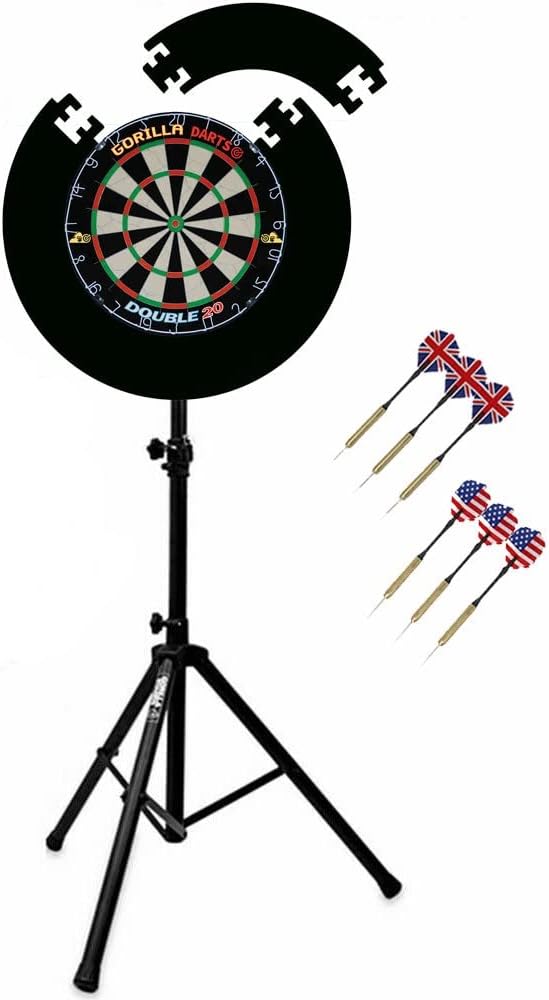 Dartboard Stand Set Sisal Board Puzzle Surround Adjustable 6 Darts